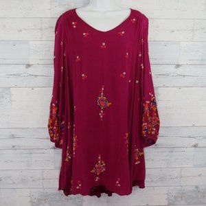 Free People NWT Oxford Plum Combo Embroidered Dress Women's Small